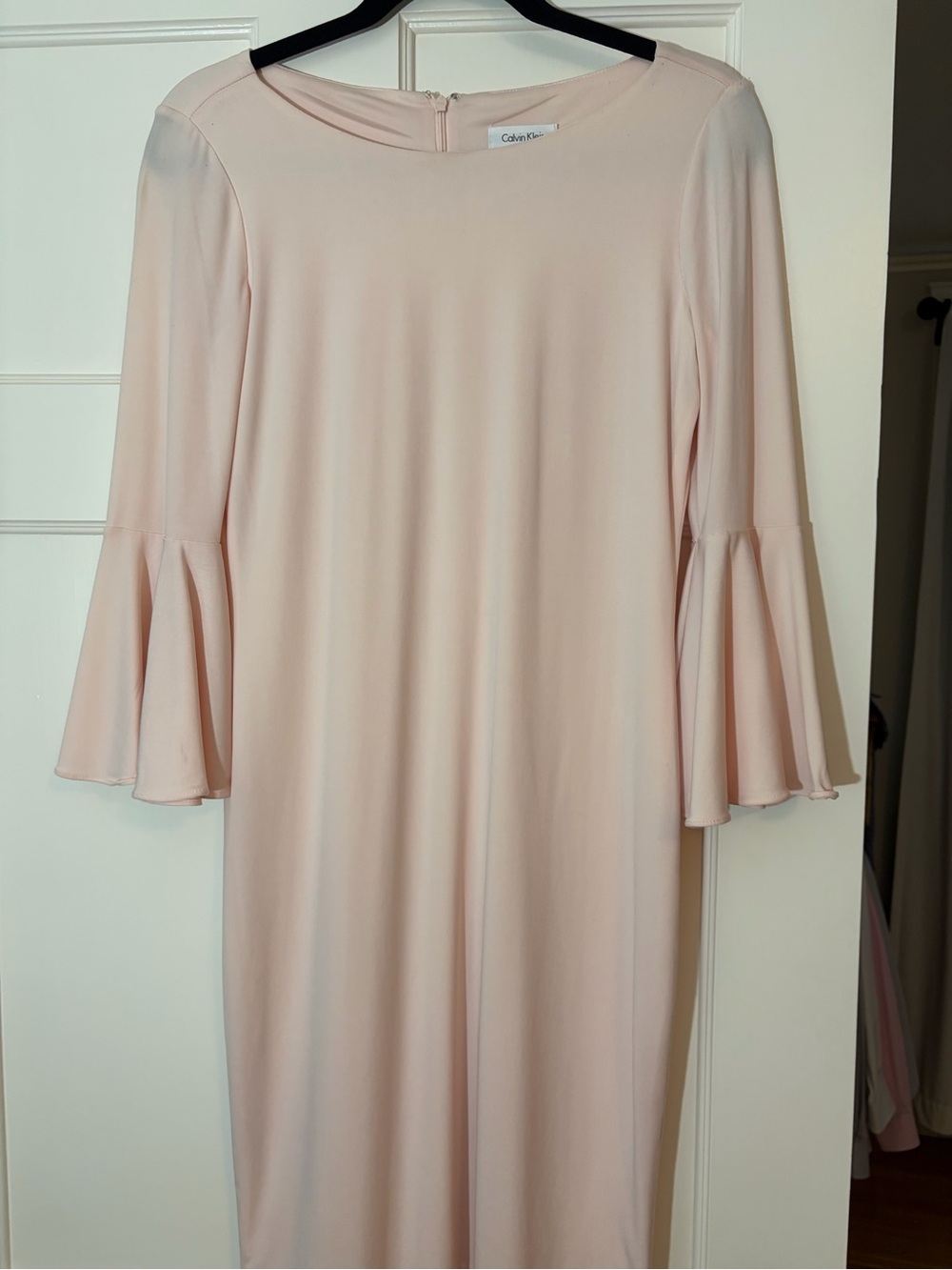 Calvin Klein Soft Blush Pink Midi Dress with Fluted Sleeves